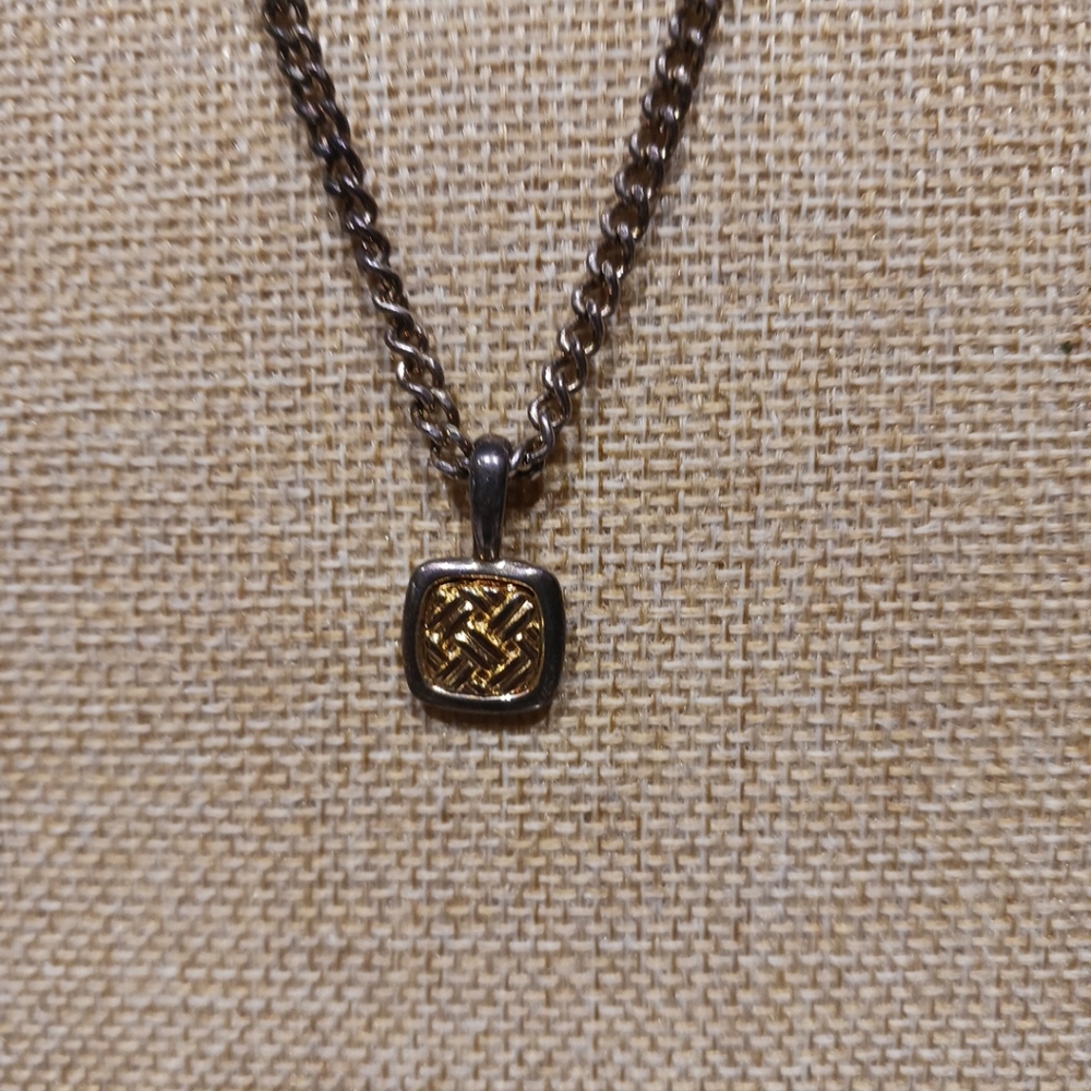Vintage Designer J.G. Hook 18" Silver & Gold Tone Square Pendant Necklace.